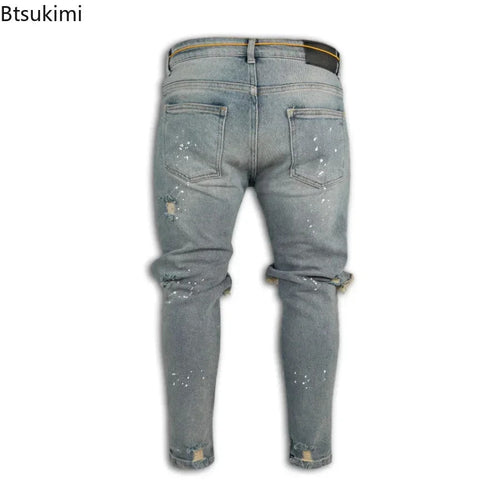 New 2025 Ripped Hole Jeans for Men Hip Hop Cargo Pant Distressed Denim Jeans