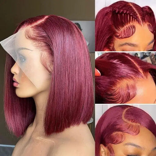 Human Hair Straight Bob Wigs 100% Human Hair 99J Burgundy Color Glueless Bob