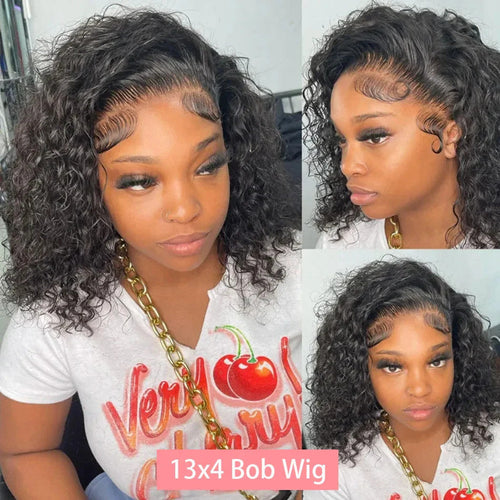 200% Short Curly Bob Wigs Lace Front Human Hair Wigs 13x4 4x4 Deep Wave Lace
