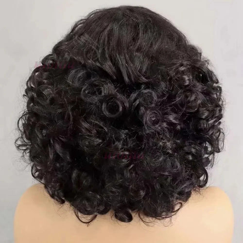 99J burgundy Fumi Curly Bob Wig Bouncy Pixie Cut Wig Highlight Full Machine Egg