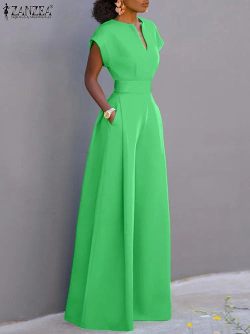 ZANZEA Summer Overalls Women 2024 Elegant Jumpsuits Holiday Casual Short Sleeve