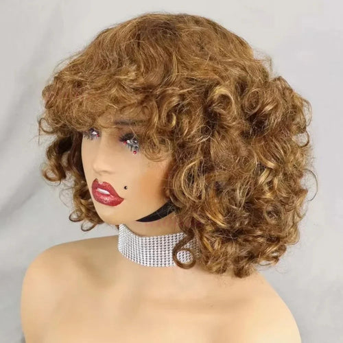 99J burgundy Fumi Curly Bob Wig Bouncy Pixie Cut Wig Highlight Full Machine Egg