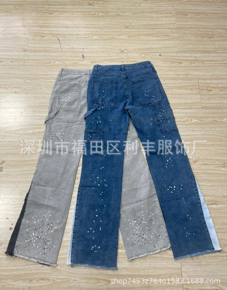 Men's Fashion Jeans Work Pants, European and American Fashion Workwear Elastic