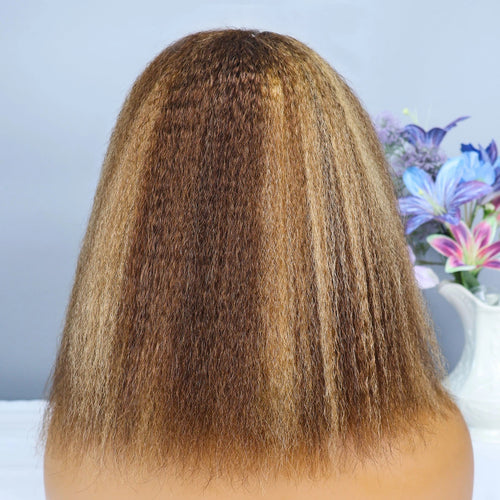 Kinky Straight 4/27 Highlight 13x4 Transparent Lace Frontal Human Hair Wigs