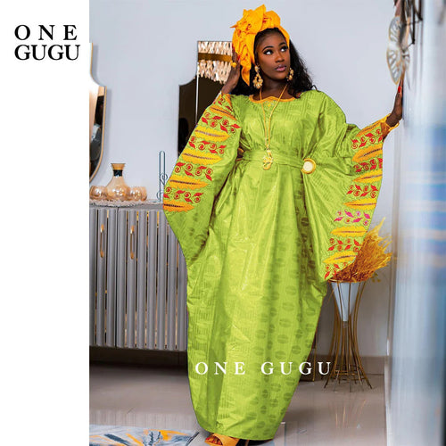 African Original Bazin Riche Boubou With Embroidery And Stones Mix Size