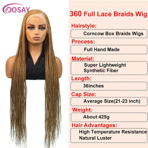 36" Cornrow Box Braided Wigs 613 Blonde Synthetic Wig for Women High Quality