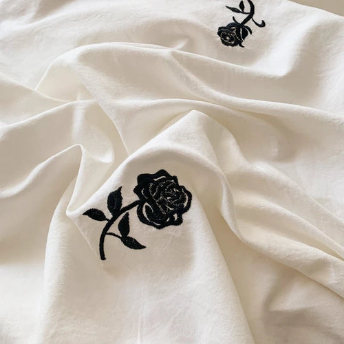 3pcs Rose Embroidered Duvet Cover Set (1*Duvet Cover + 2*Pillowcase, Without