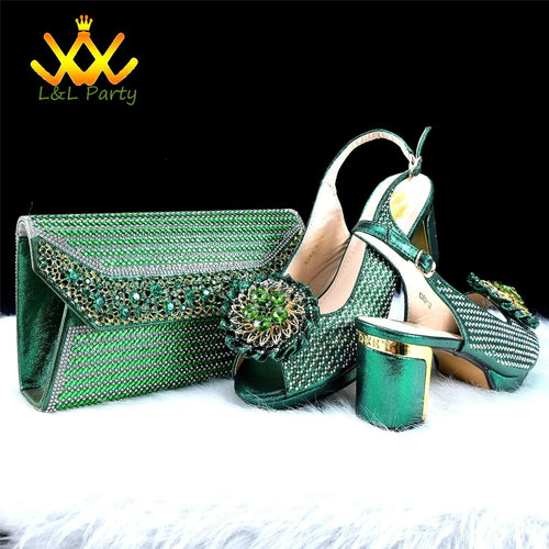 2025 Special New Arrivals Italian Women Shoes and Bag to Match in Green Color