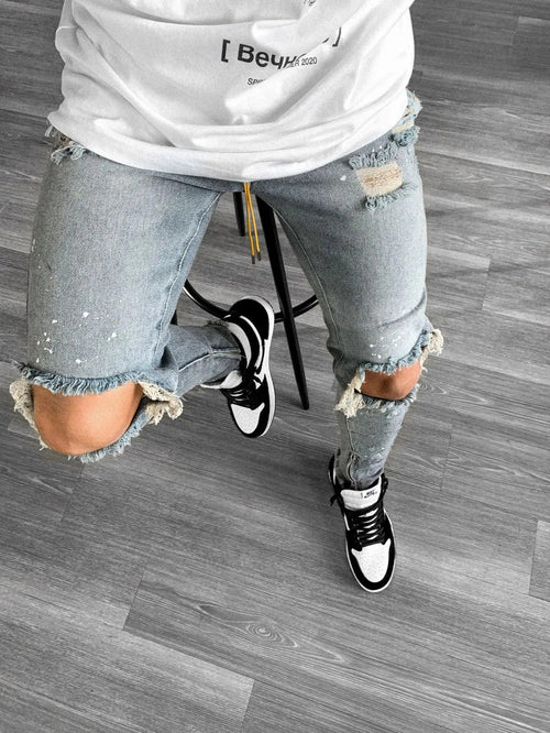 New 2025 Ripped Hole Jeans for Men Hip Hop Cargo Pant Distressed Denim Jeans