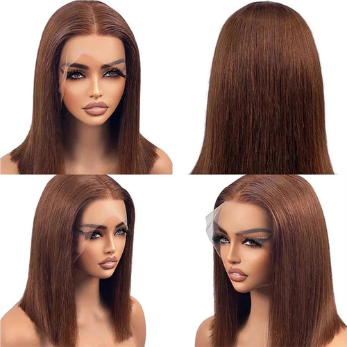 12A Double Drawn 210% Density Bone Straight Hair Bob Wig 13x4 Lace Front Wig