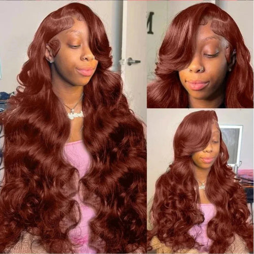 HD 13x4 Reddish Brown Lace Front Colored Glueless Human Hair Wigs Brazilian