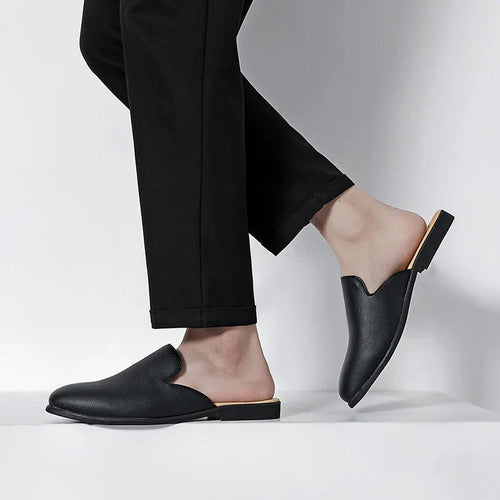 Men Half Breathable Leather Mules