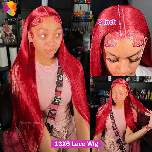 Colored Red Straight Lace Front Human Hair Wig 13x4 13x6 Transparent Lace