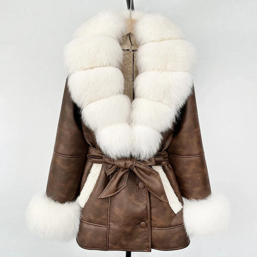 Women's Large Faux Fur Leather Jacket Warm Autumn Winter Outwear High Street