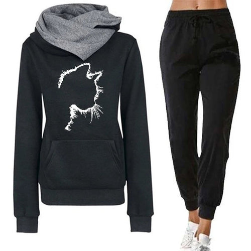 Womens Print Hooded Jogging Pants Sets
