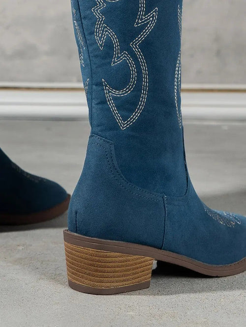 Women Chelsea Cowboy Knee High Boots for Women Mid Heels Walking Shoes Winter