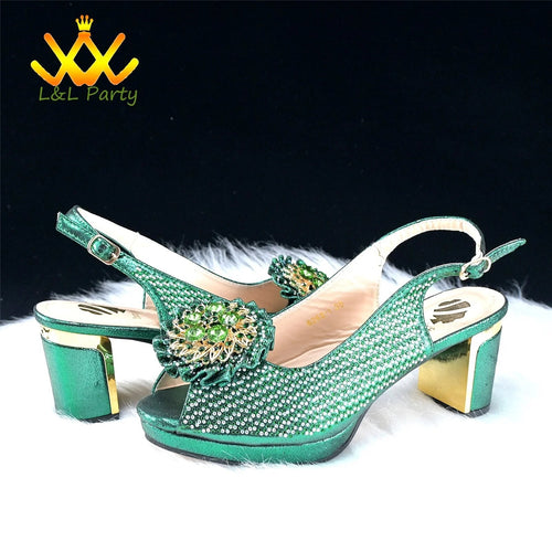 2025 Special New Arrivals Italian Women Shoes and Bag to Match in Green Color
