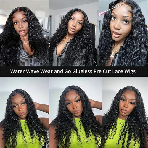 Water Wave Glueless Wig Human Hair Ready To Wear Pre Cut 4x4 Lace Closure Wig
