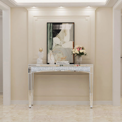47.2" Mirrored Desk Silver Console Table for Living Room, Entryway And Foyers