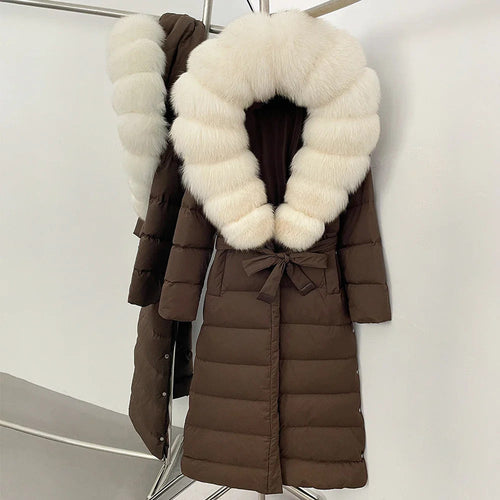 Real Faux Fur Collar Puffer Jacket Duck Down Thick Coat For Women