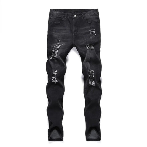 2025 New Fashion Street Style Ripped Skinny Jeans Men Vintage wash Solid Denim
