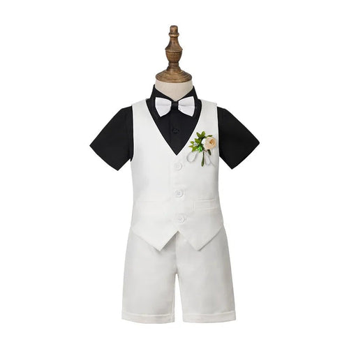 Children Green White Baptism Photography Suit Kids Vest Shirt Shorts Bowtie