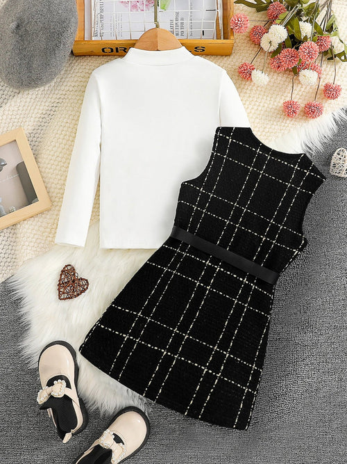 Spring 2025 Fashion Kids 2-piece ceremonial dress for cute girls Solid color