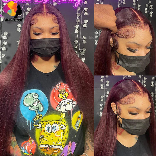 Colored Red Straight Lace Front Human Hair Wig 13x4 13x6 Transparent Lace