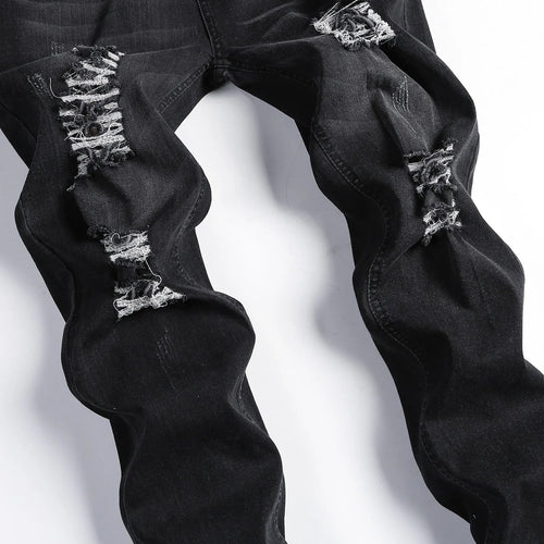 2025 New Fashion Street Style Ripped Skinny Jeans Men Vintage wash Solid Denim