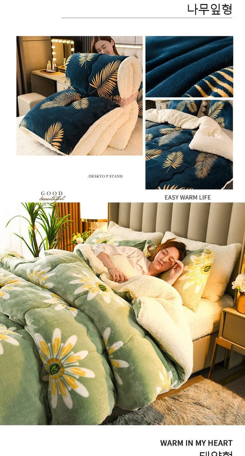 Winter Bedding Thick Quilt Blanket Thick Warm Flannel Fleece Comforter for Cold
