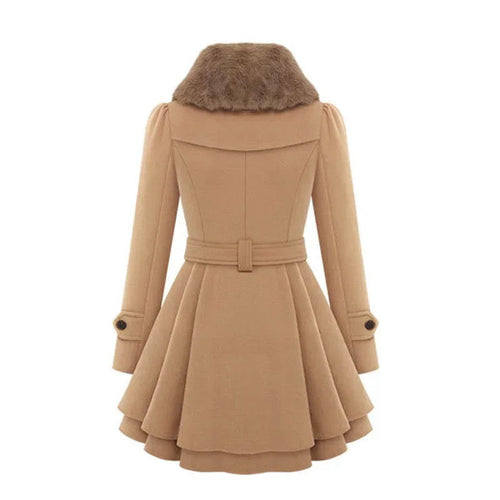 Women's Long Slimming Woollen Jacket Double Row Buttoned Narrow Fit Casual