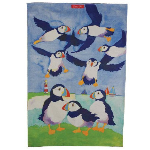 Emma Ball By The Seaside Puffin design tea towel