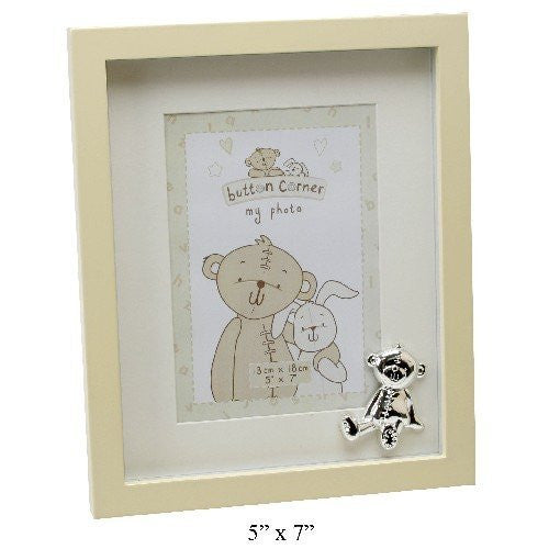 Button Corner MDF Photo Frame with Mount & Metal Bear 5"x7"
