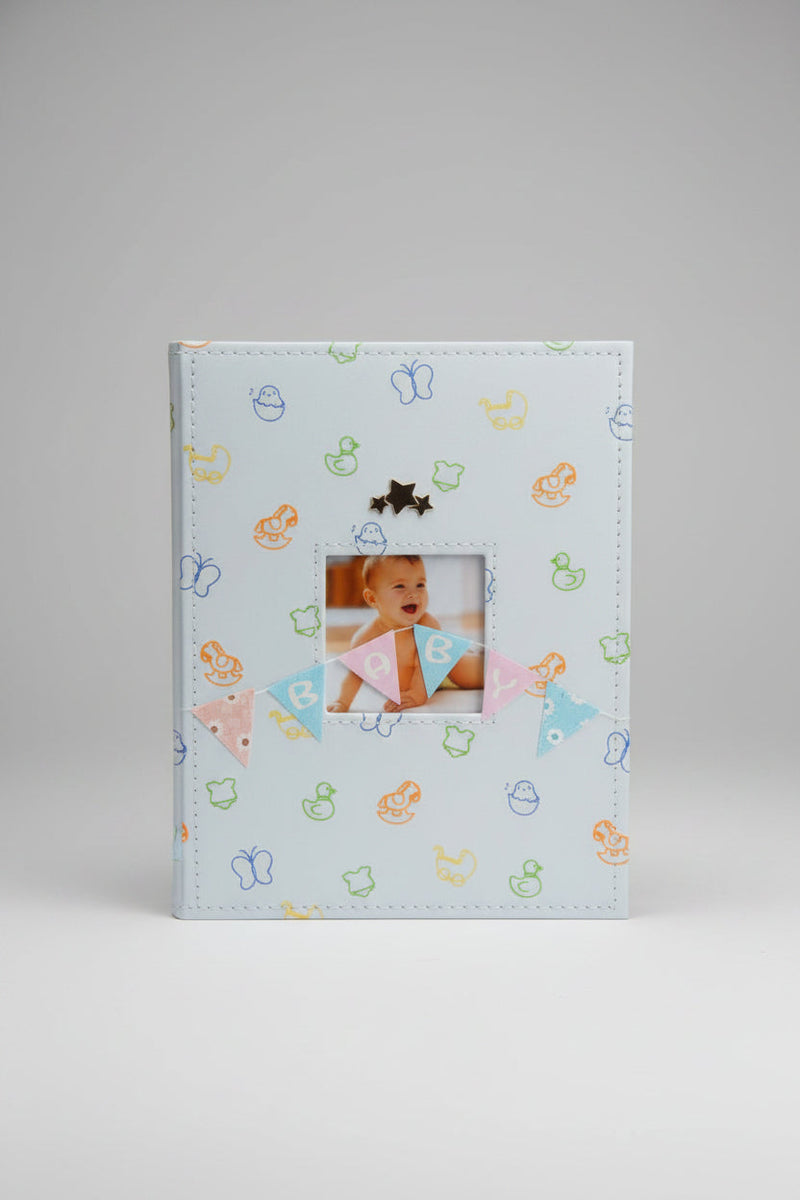 baby photo album white and baby bunting on front