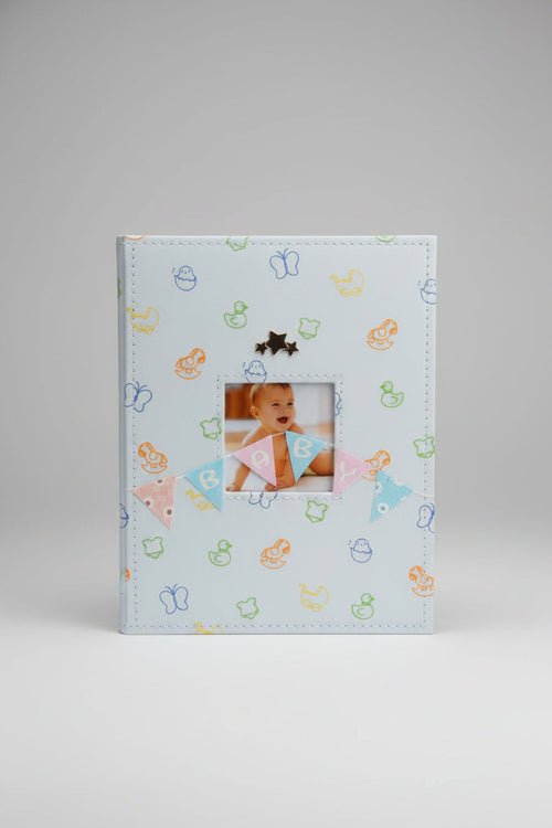baby photo album white and baby bunting on front