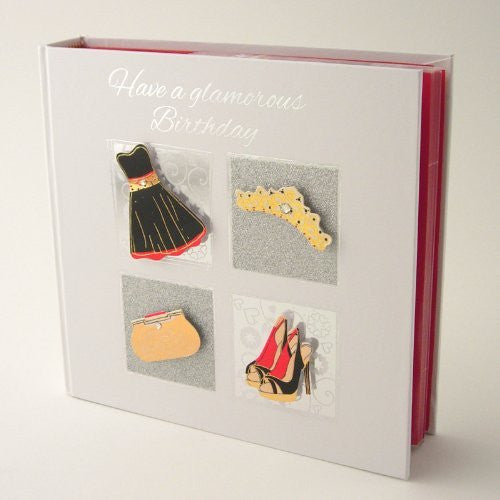 Happy Glamorous Birthday 3D Cover Photo Album in Gift Box. Coordinating Coloured Pages