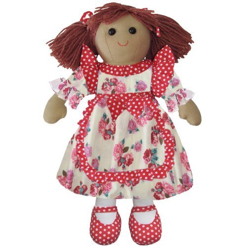 Rag Doll With Red Floral Dress - Handmade - Large 40cms - Powell Craft