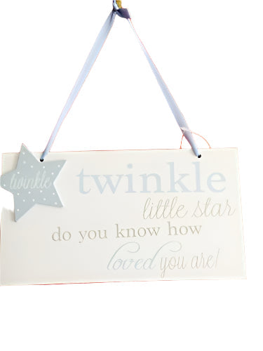 Blue Twinkle little star do you know how loved you are wooden hanging plaque