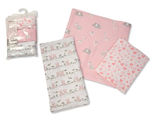 Printed Soft Baby Muslin Squares Pack of 3 (Pink)