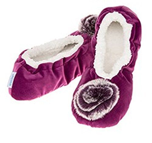 Luxury Purple Velvet  Pom-Pom Snoozies Ballet Slippers - Ladies LARGE UK 6-7