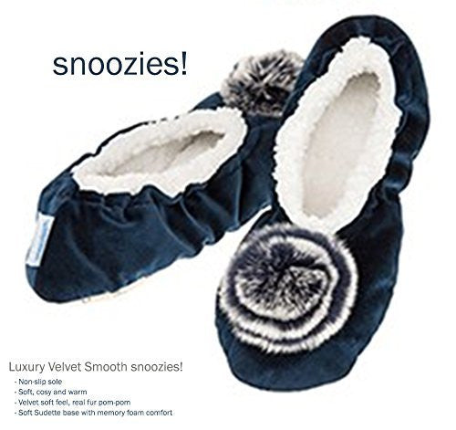 Deep Navy Velvet  Pom-Pom Snoozies Ballet Slippers - LadiesMEDIUM UK 5-6