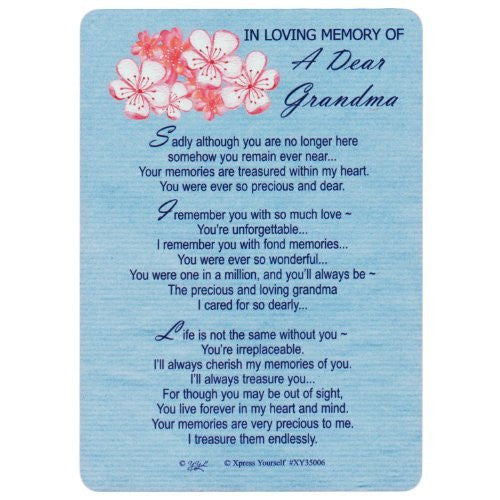 Xpress Yourself Loving Memory Graveside Memorial Card & Holder 5.75 X 4" Relations Friends Etc - A Dear Grandma 35006