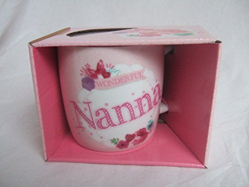 Wonderful Nanna Pink Floral Butterfly Sentimental Mug with Presentation Box