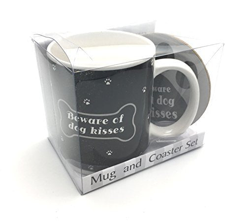 Beware Of Dog Kisses - Mug and Coaster Gift Set For A Dog Lover