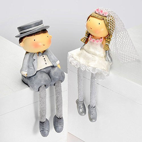 CLUB GREEN Poly Resin Wedding Couple with Dangly Legs, Grey, 11 cm, Pack of 2