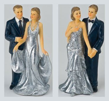 silver wedding bride groom cake topper two styles one supplied at random by Club Green