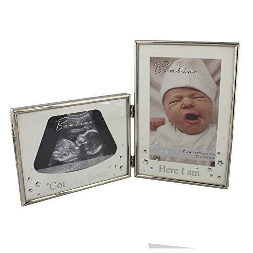 Bambino Silverplated Double Scan Sonogram & New Baby Photo Frame - Coming Soon & Here I Am