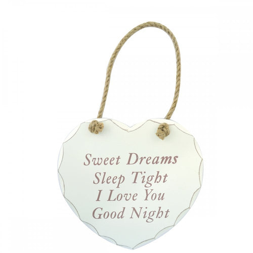 Shabby Chic Cream Wooden Hanging Heart - Sweet Dreams