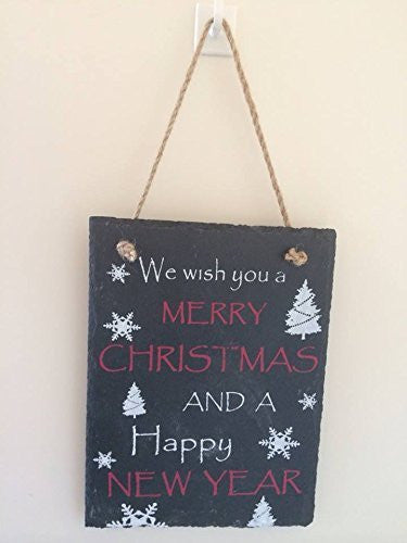 We Wish You A Merry Christmas Hanging Slate Plaque Sign