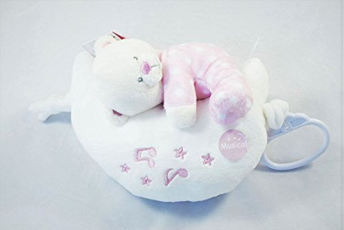Teddy Bear On Moon Musical Plush Soft Toy Mobile For New Baby Girl Pink